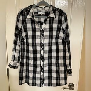 Foxcroft Fay Crinkle Plaid Stretch Cotton Blend Tunic Shirt (plus size)